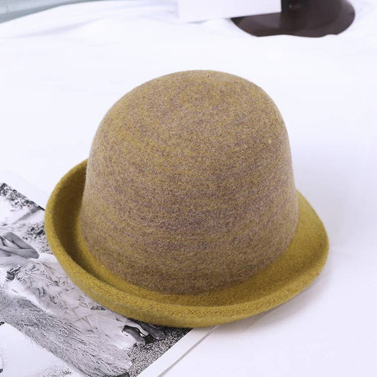WOMEN RETRO WARM CURLING FELT HAT BUCKET HAT_CWAH0610