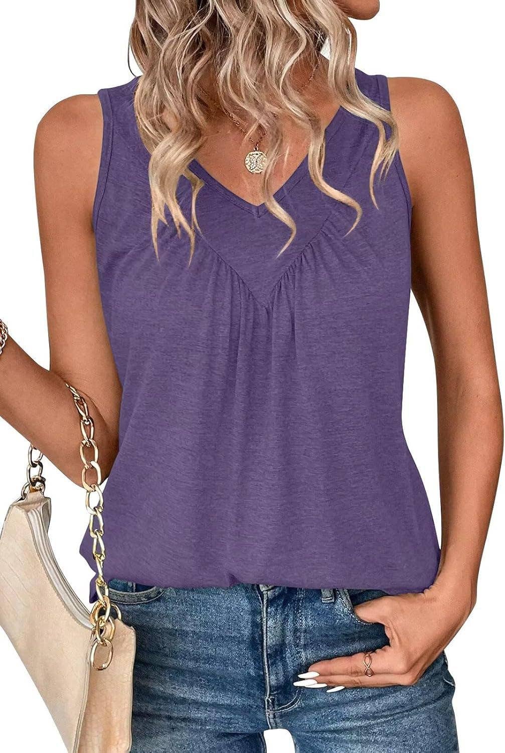 Solid color V-neck sleeveless casual loose vest