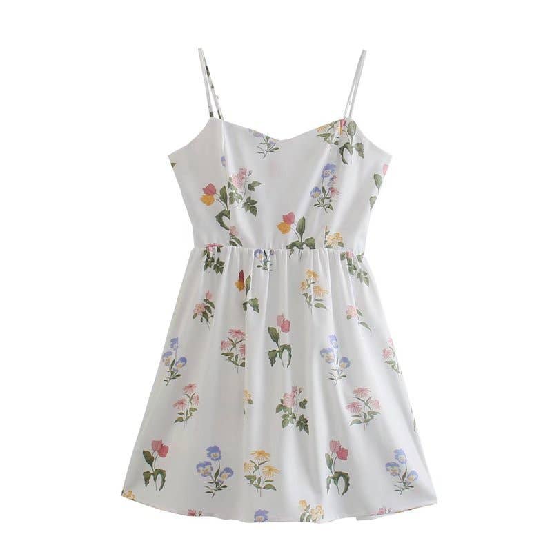 STYLISH LITTLE FLORAL HIGH WAIST LOW NECK DRESS