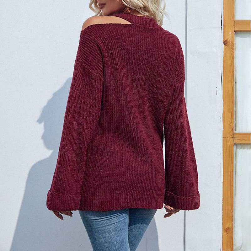 SOLID COLOR CREW NECK DROP SHOULDER SWEATER