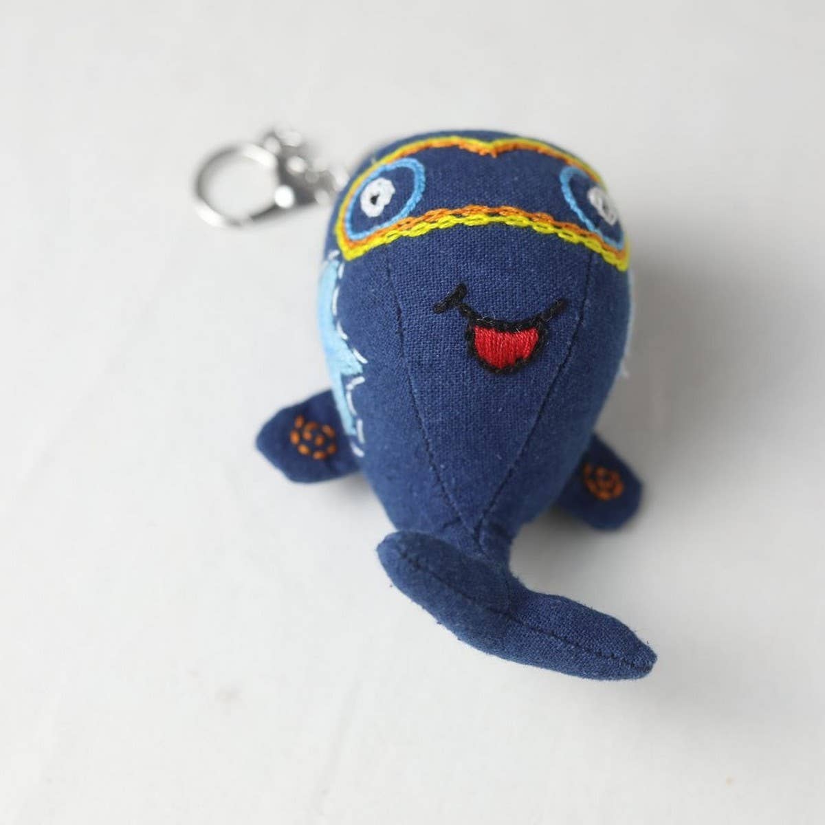 Hand-Embroidered Blue Whale & Fish Plush Charm
