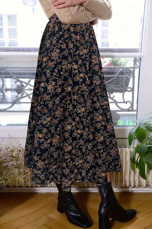 CWBLS0446_LADIES ELEGANT COMMUTER PLEATED FLORAL SKIRT