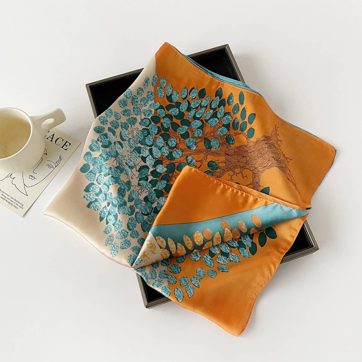 Letter Print Satin Square Scarf for Women