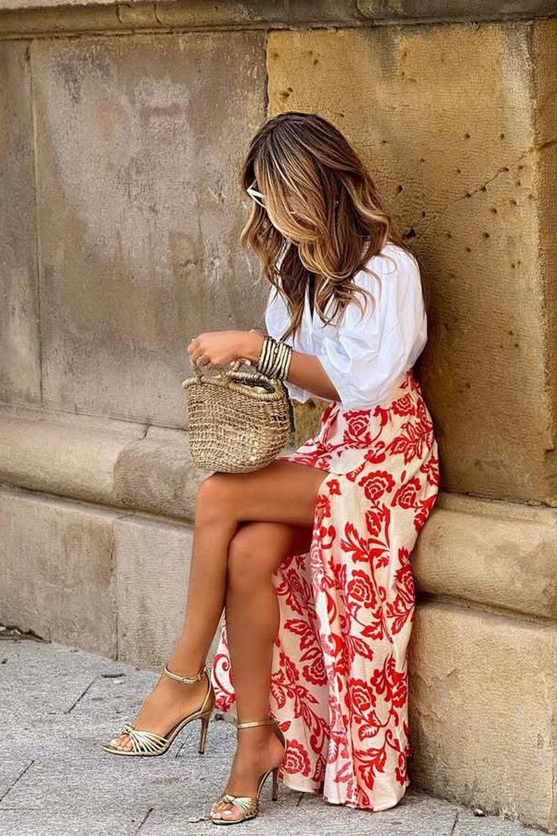 CWBLS0669_FLORAL HIGH WAIST SLIT MAXI SKIRT