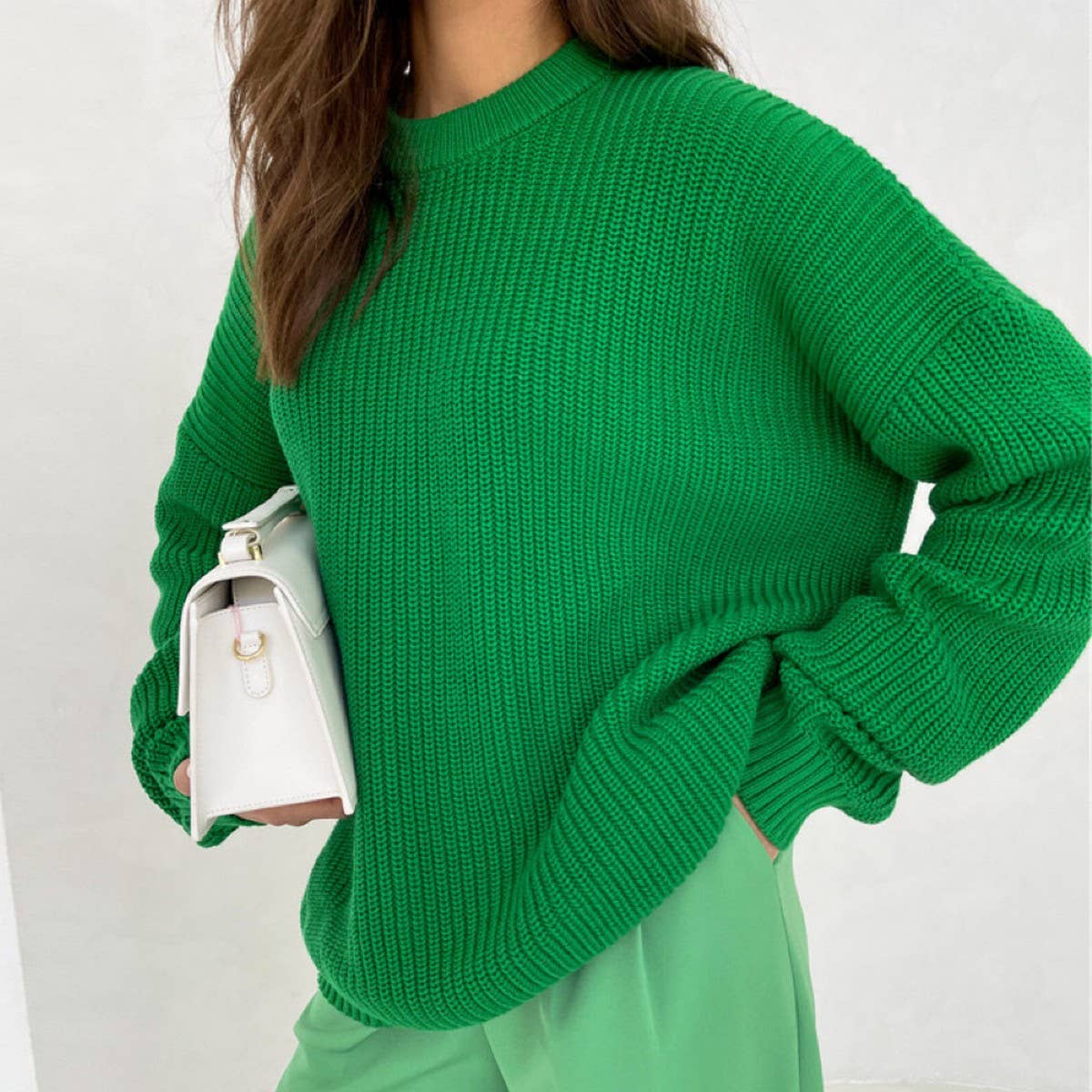 Women's Thick Solid Crewneck Knit Sweater