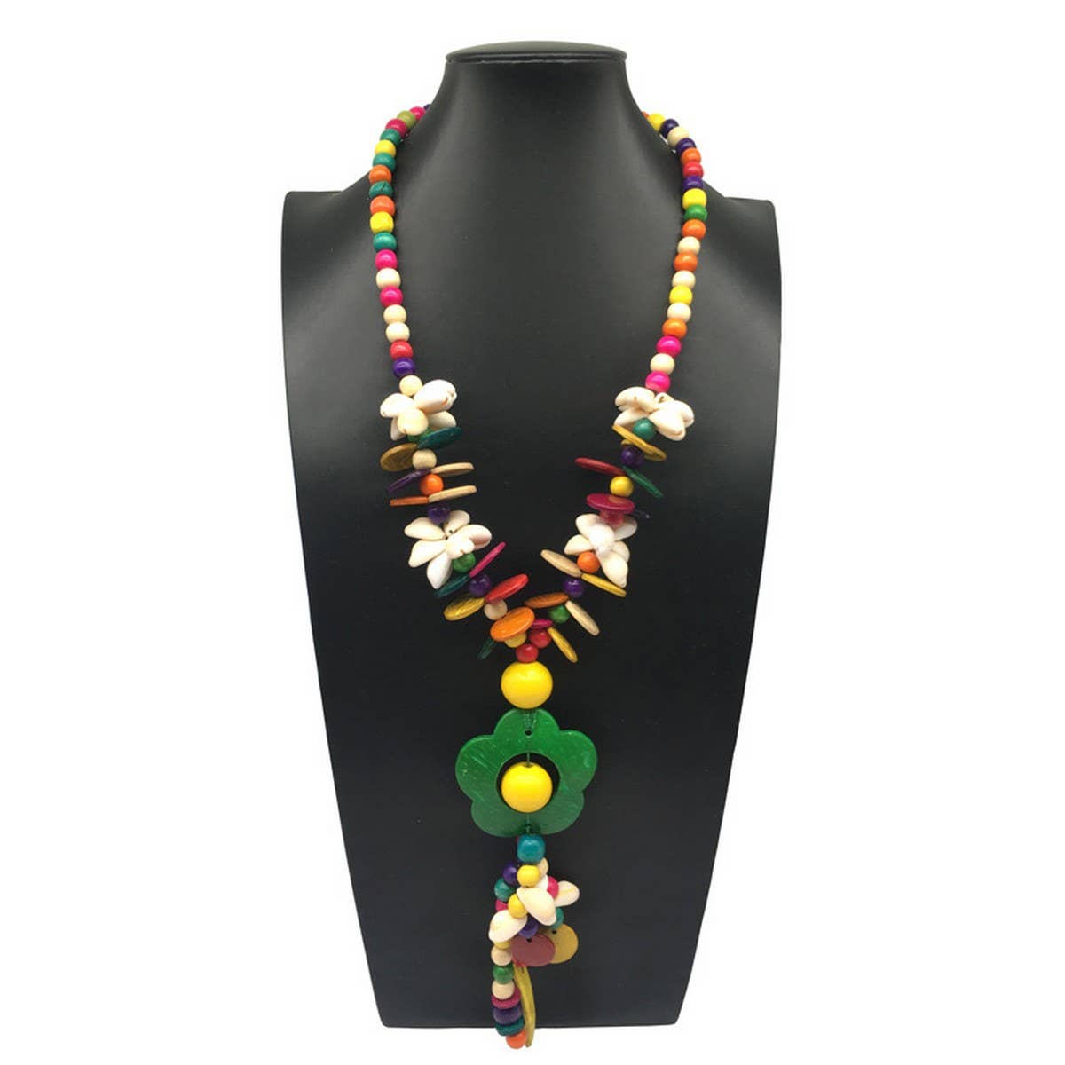COCONUT SHELL COLORFUL WOODEN BEADS SHELL NECKLACE