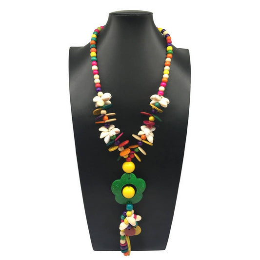 COCONUT SHELL COLORFUL WOODEN BEADS SHELL NECKLACE