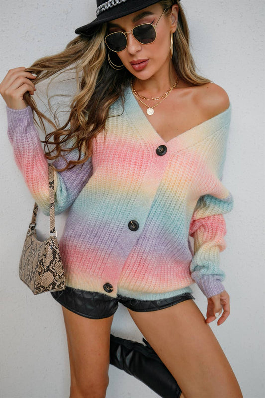 Gradient Rainbow Color Single Breasted Cardigan