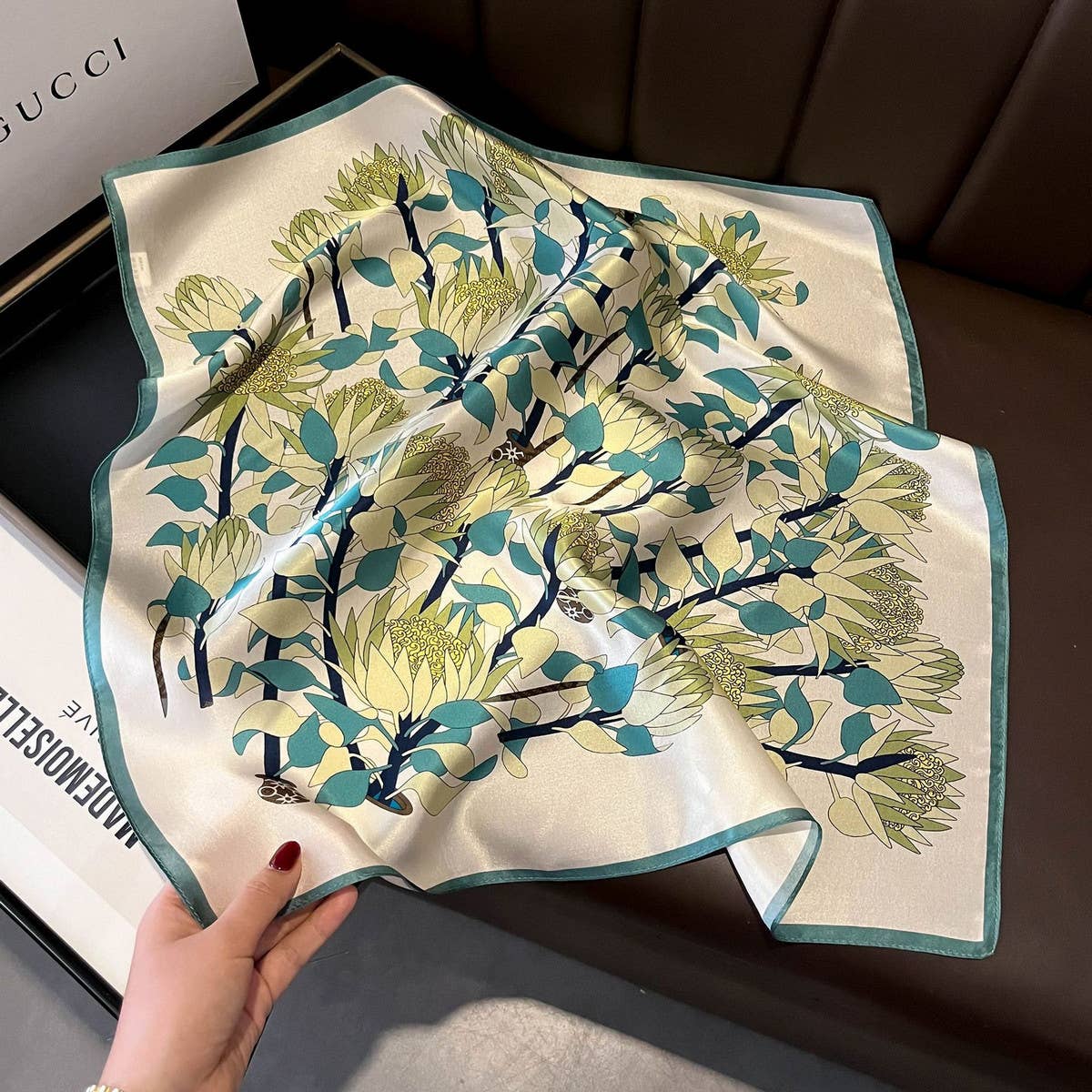 Scarf Autumn Floral, Long Silk Neck Scarf & Shawl