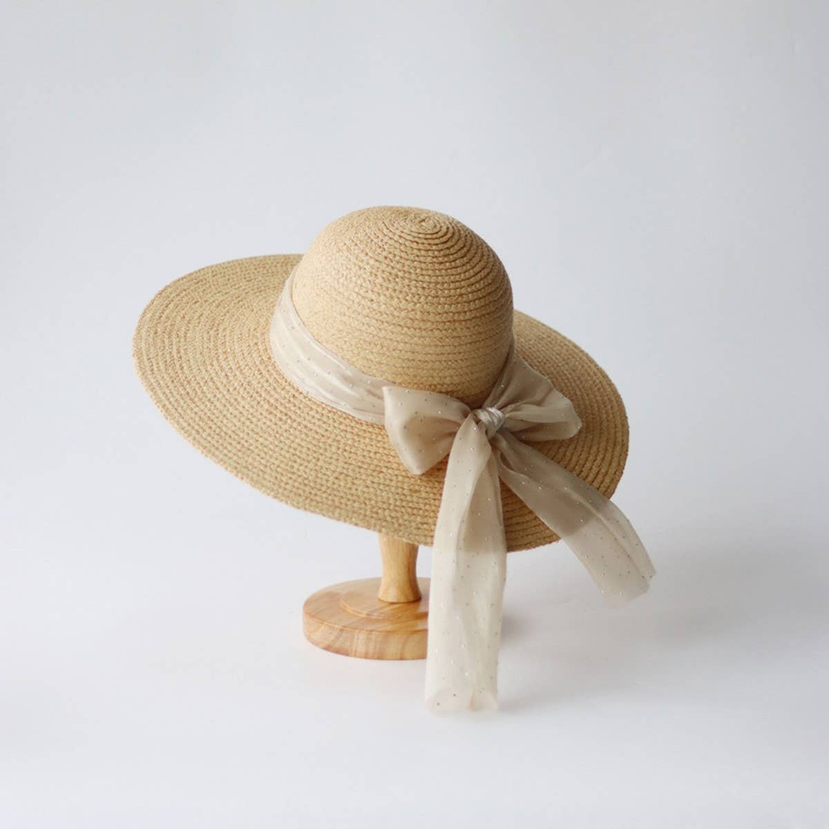 Summer outdoor large brim bow straw hat_CWAH3572