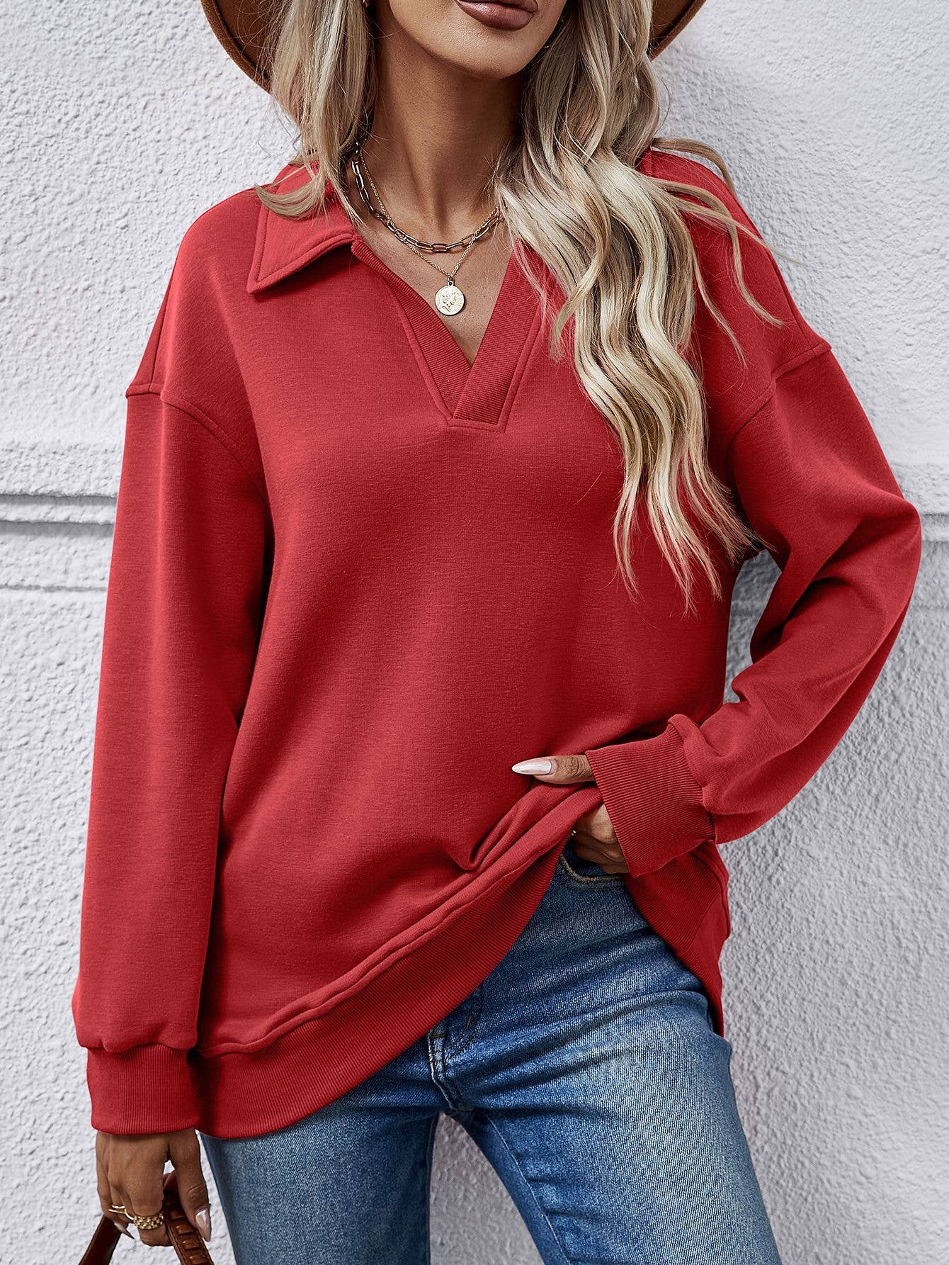 Lapel long-sleeved loose fleece sweatshirt