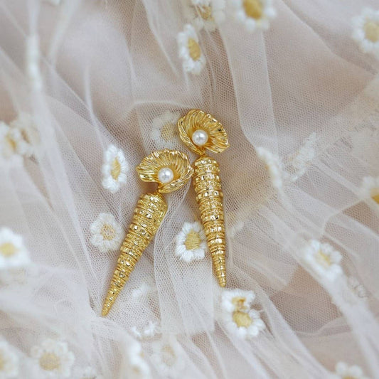 Design Ocean Series Pearl Shell Snail Earrings
