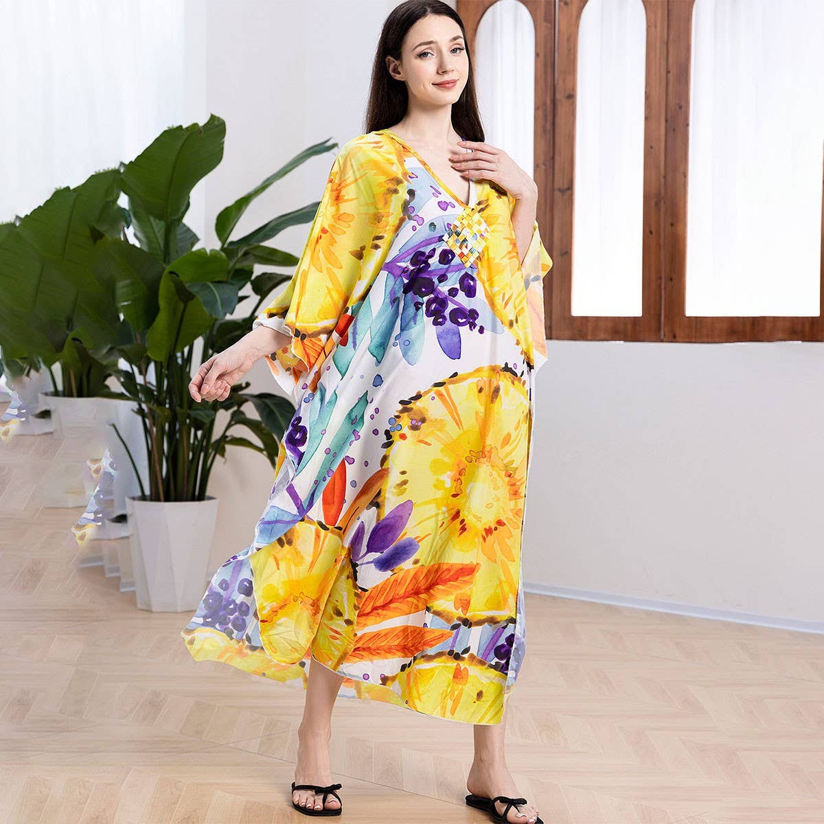 Lemon Print Quick-Dry Beach Cover-Up Robe