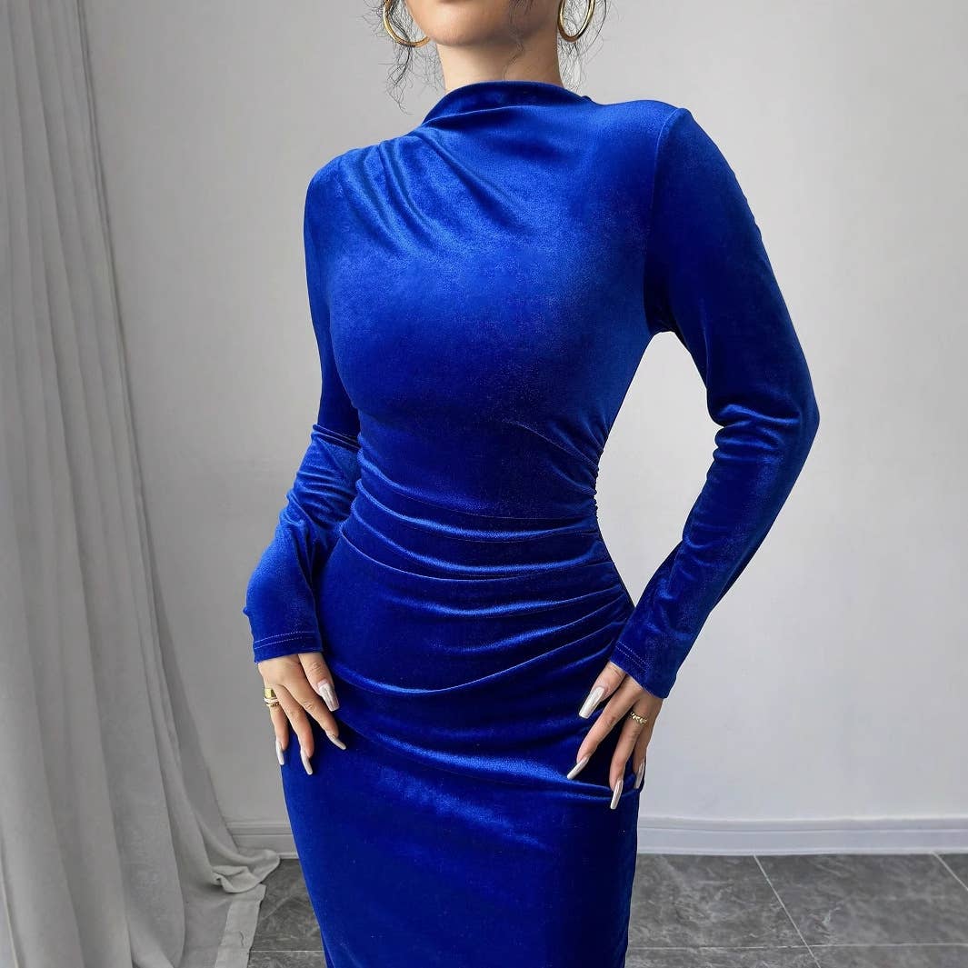 TEMPERAMENT SOLID COLOR SLIM HIGH WAIST DRESS