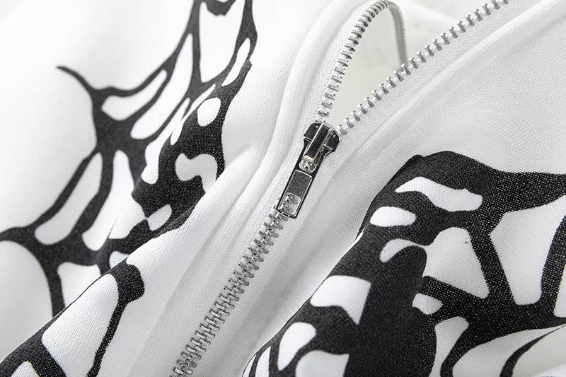 SPIDER WEB HEART ZIPPER FLEECE HOODED CARDIGAN
