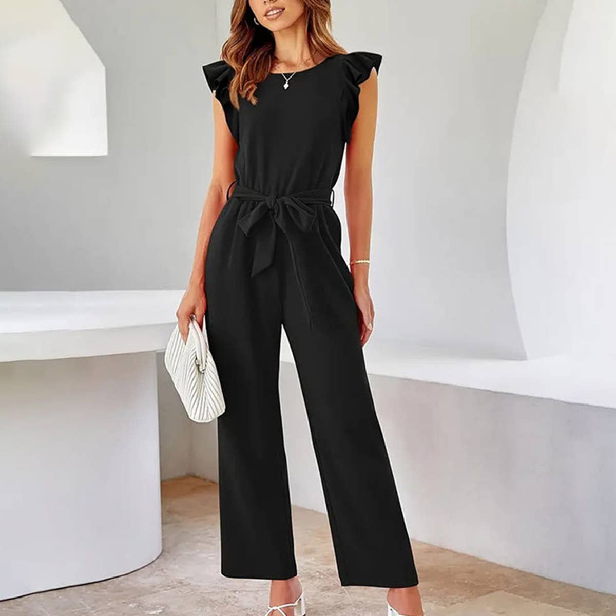 Woven lace-up jumpsuit_CWSJS0592
