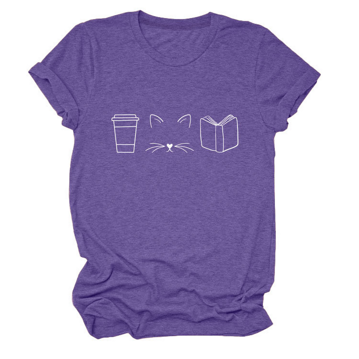 Cute Cat Line Art Tee ? Coffee Cup Print Shirt
