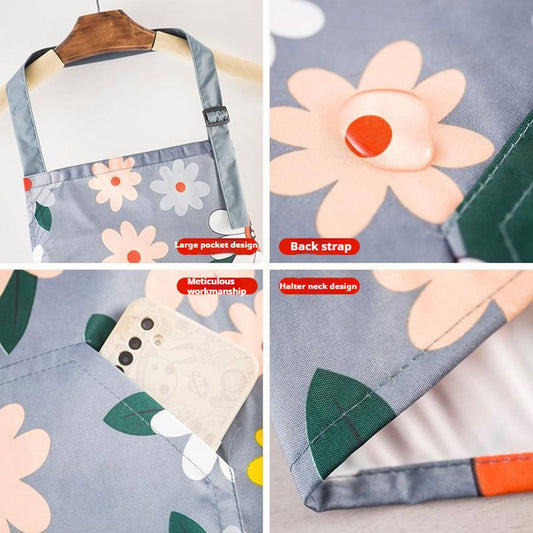 Chrysanthemum Print Waterproof Aprons with pockets