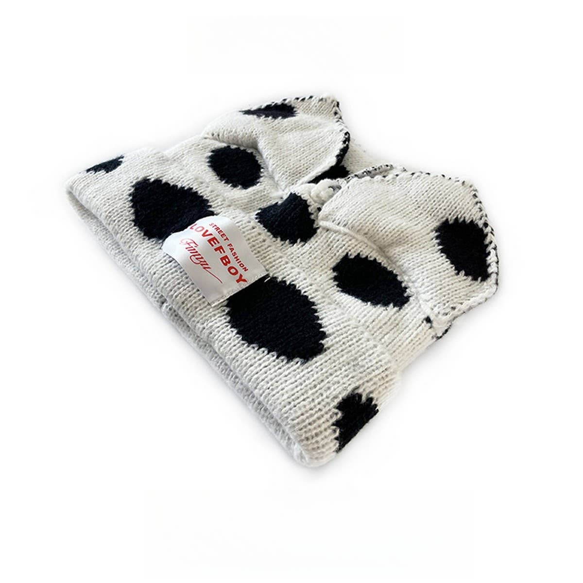 ADULT POLKA DOT FABRIC LABEL BEANIE KNITTED HAT_CWAH2052