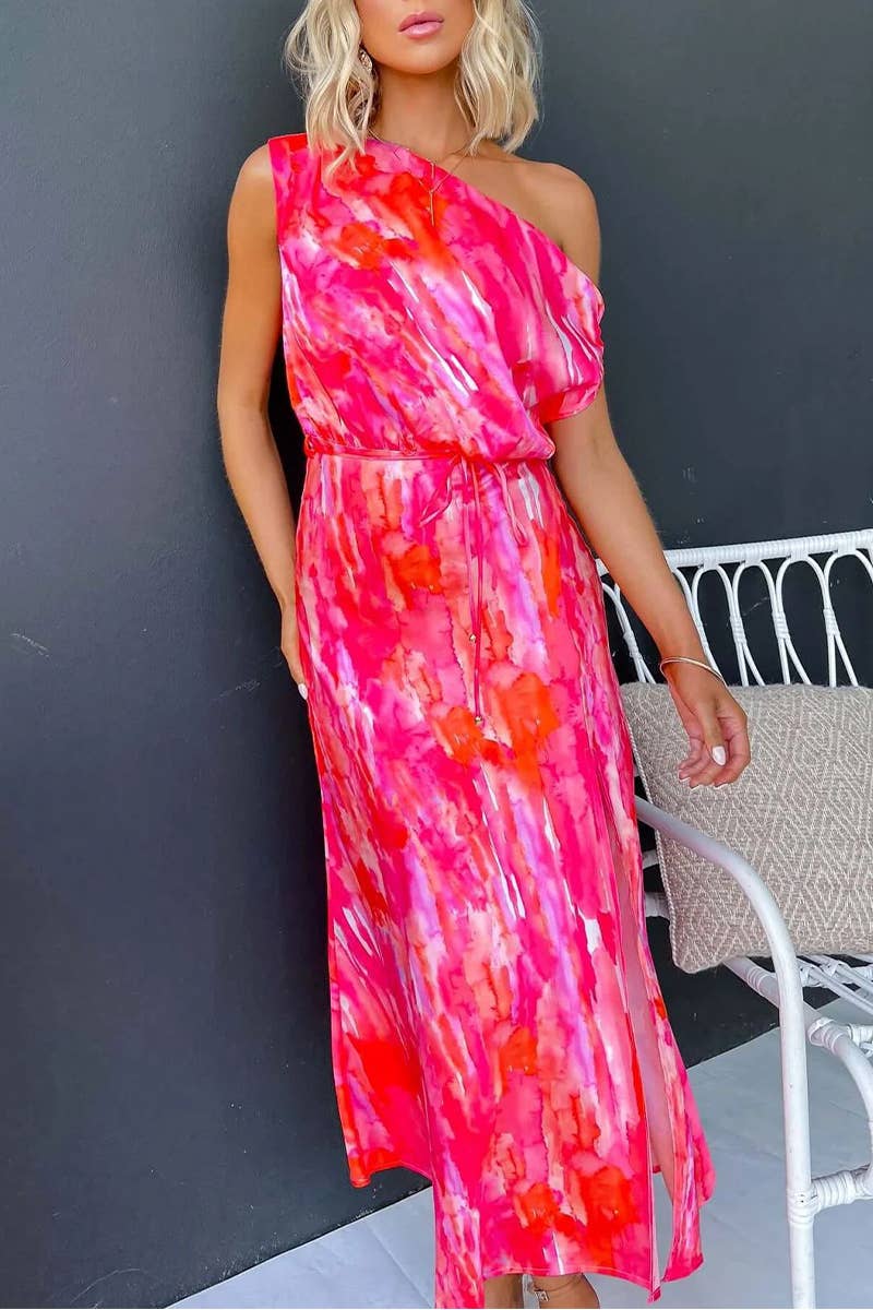 CWDMD5531_NEW SUMMER HEM SLIT SLEEVELESS PRINTED DRESS