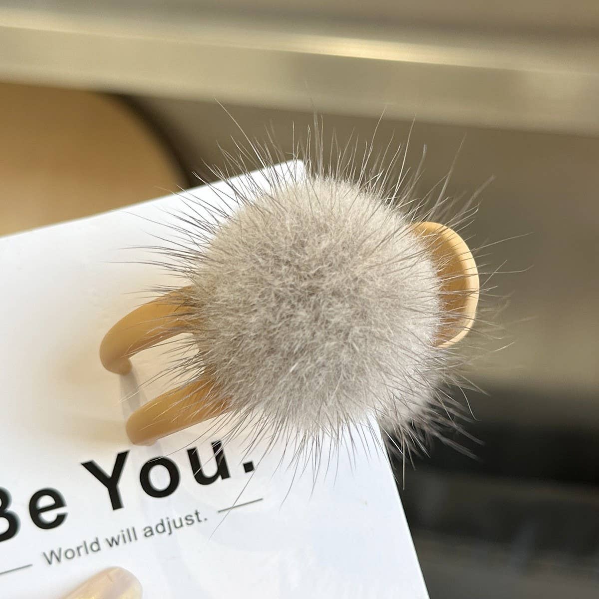 Mink Fur Ball Hair Claw - Cute Winter Fluffy Clip