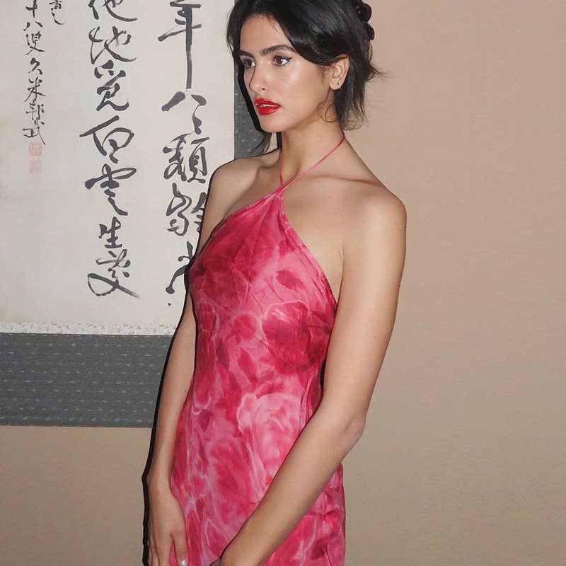 Print dress with neck and breast wrap