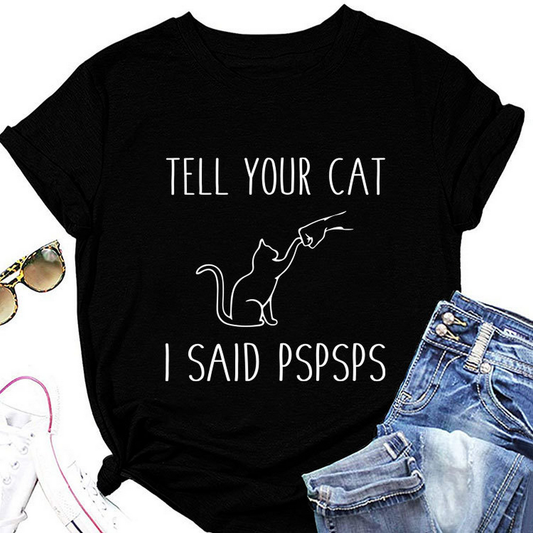 Casual Cat Print Tee ??Women??¢s Short Sleeve Top_CWTTS1519