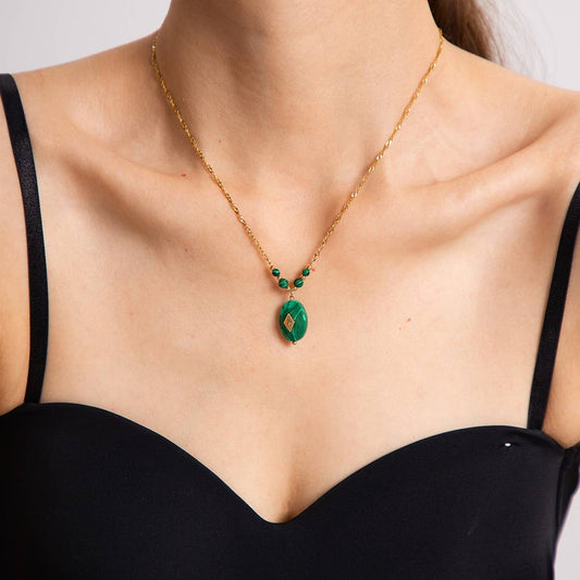 NEW LIGHT LUXURY MALACHITE PENDANT NECKLACE