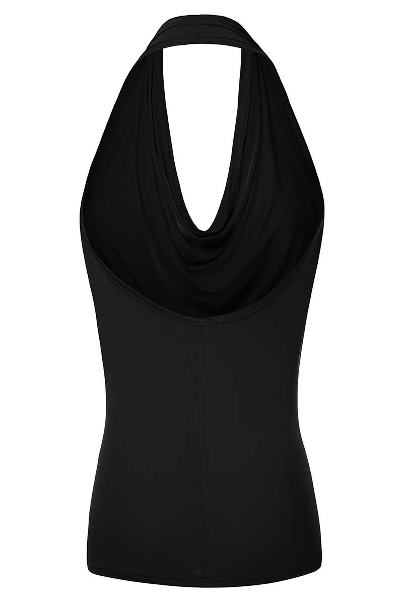 AWTHT028-P_Halter Neck Draped Front Open Back Top