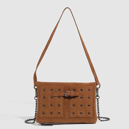 Vintage Suede Chain Studded Envelope Bag_CWAB5698