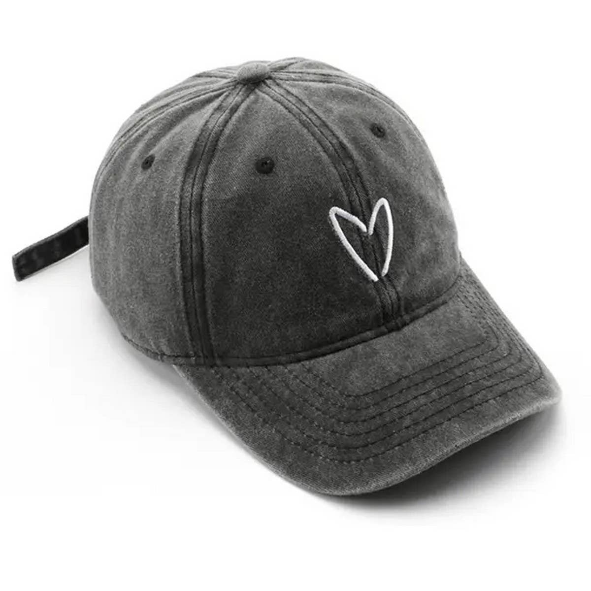 Vintage Wash Heart Embroidery Baseball Cap, Unisex_CWAH1271