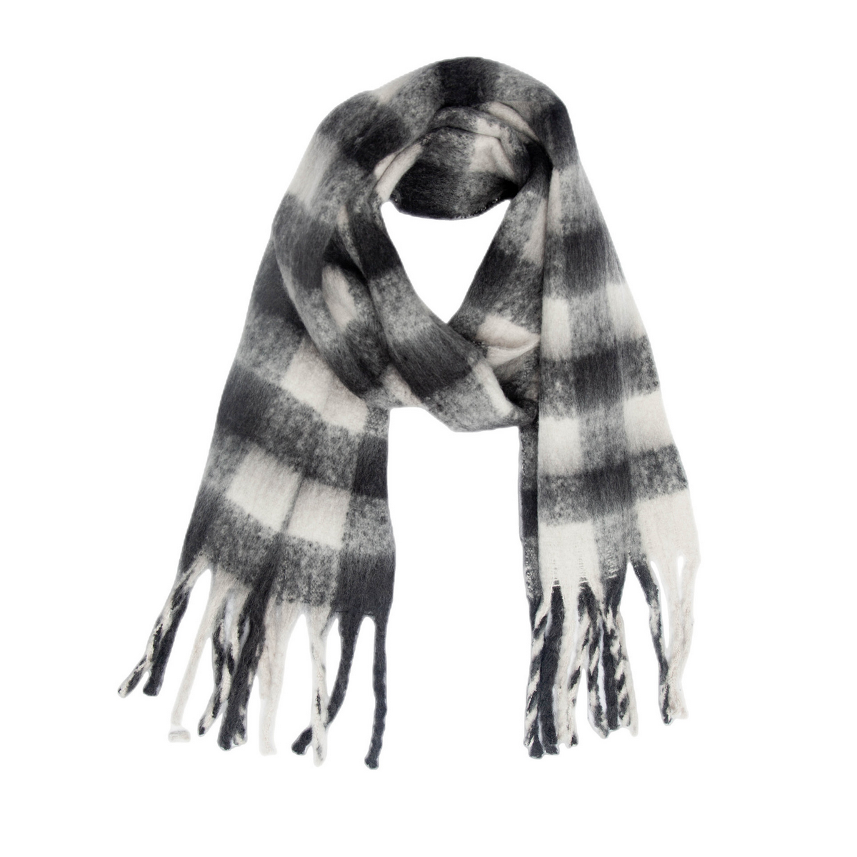 PLAID PATTERN FRINGE TRIM WINTER SCARF_CWASC2691