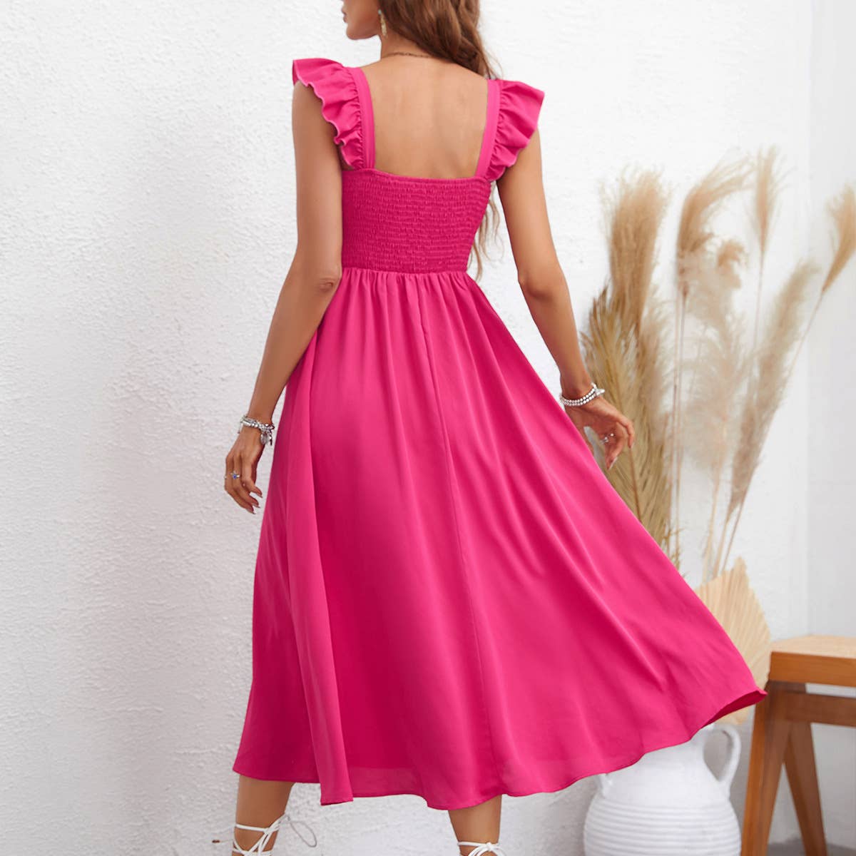 LACE HALTER HIGH-WAISTED SLIM-FIT DRESS