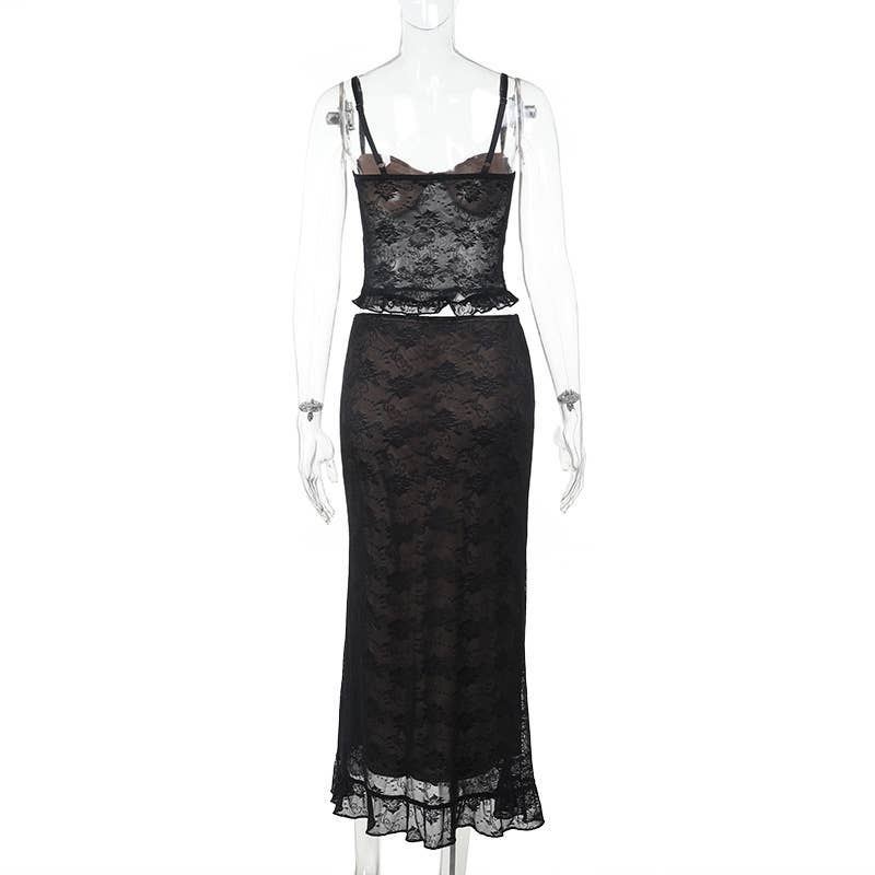 Sexy Lace Tank Top & Fitted Skirt Set