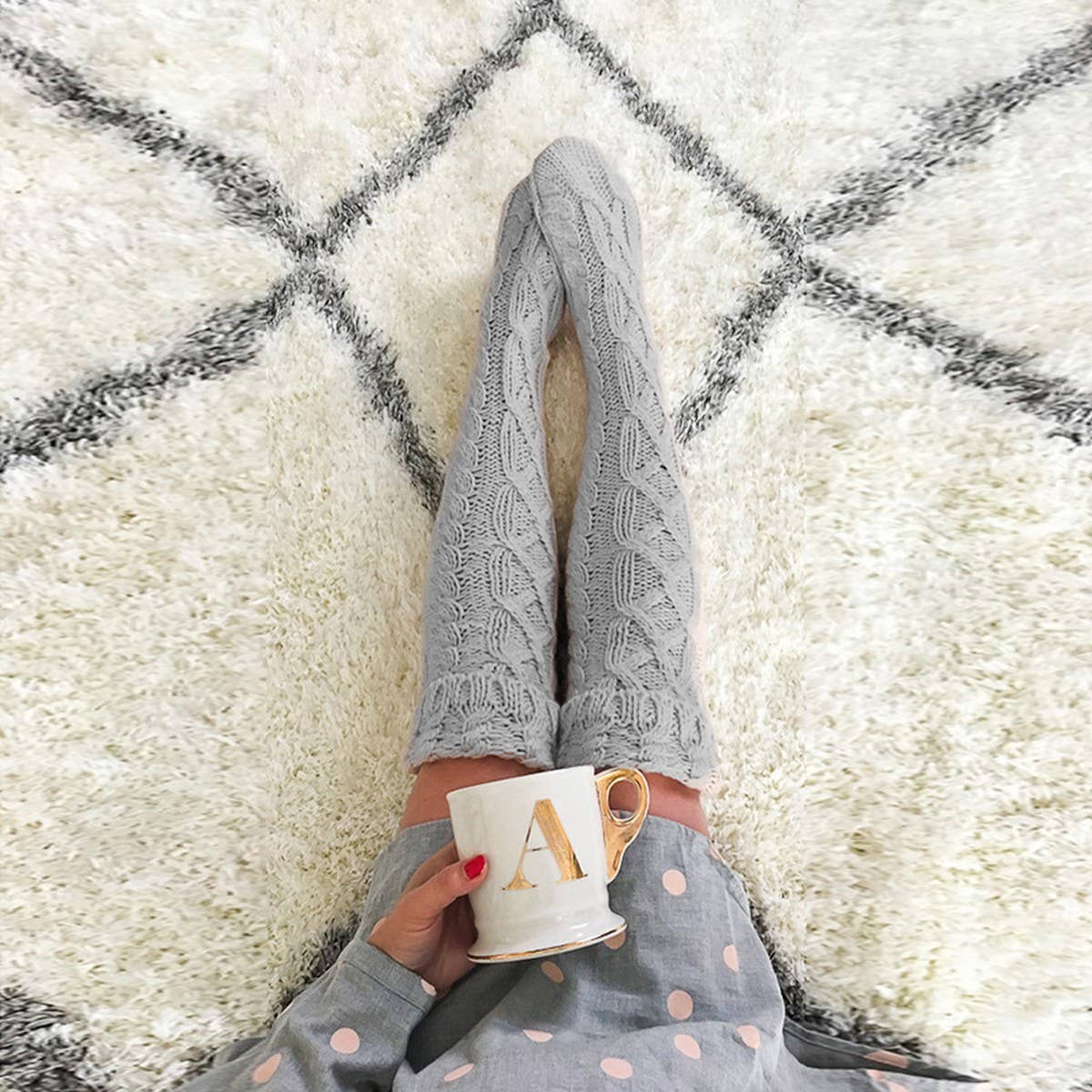 FASHIONABLE TWISTED HEM LONG OVER-THE-KNEE SOCKS