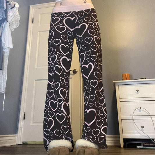CASUAL LOVE PRINTED HIGH WAIST CASUAL PANTS