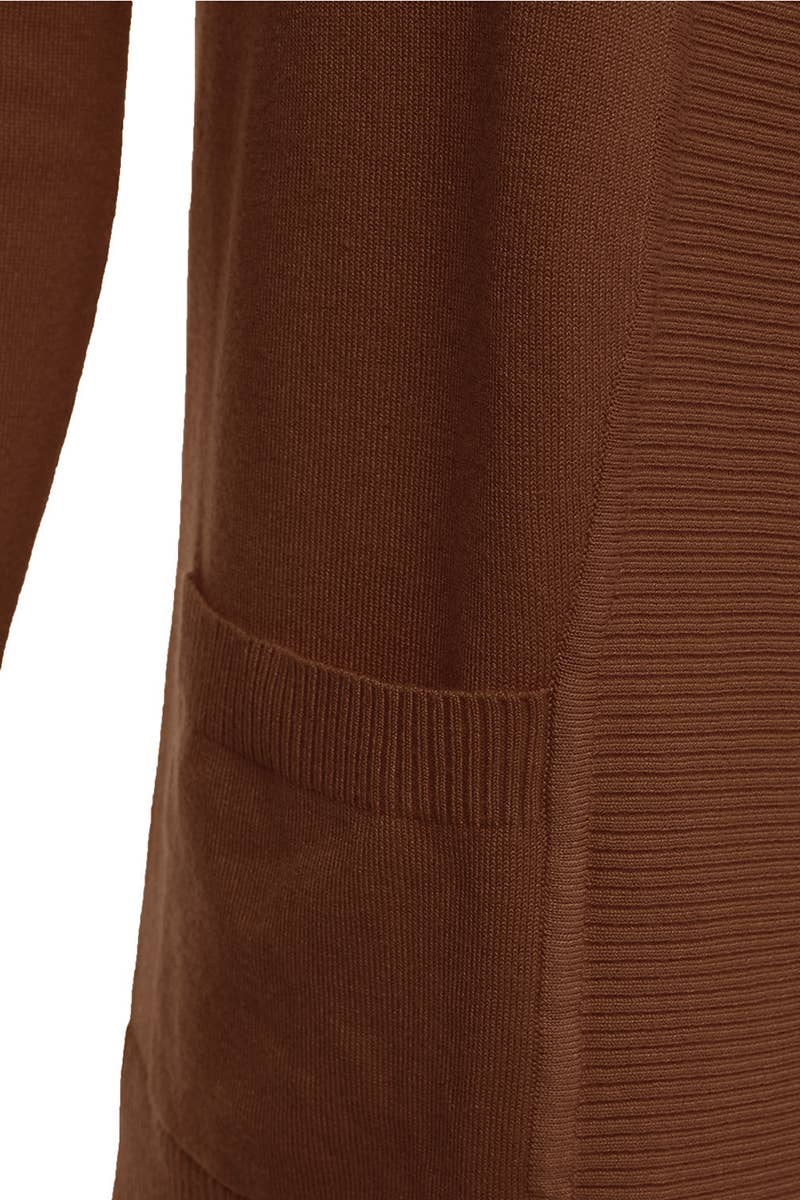 AWOCAL313_Open Front Long Sleeve Pockets Sweater Cardigan