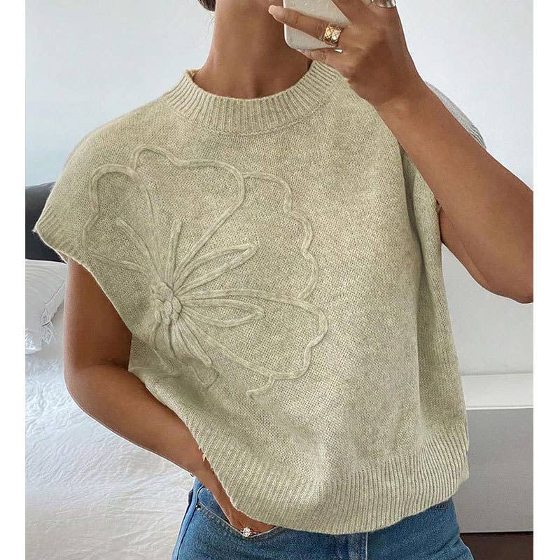 Solid-color embroidered knitted waistcoat