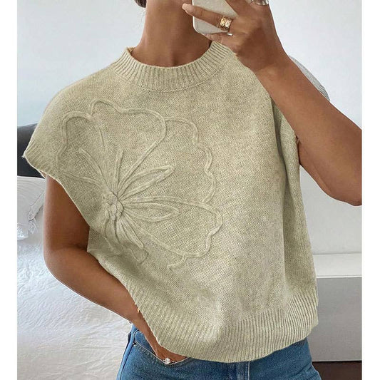 Solid-color embroidered knitted waistcoat