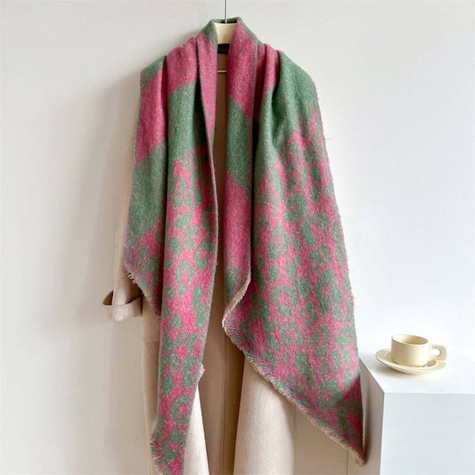 Leopard Print Fuzzy Scarf - Thick Warm for Women