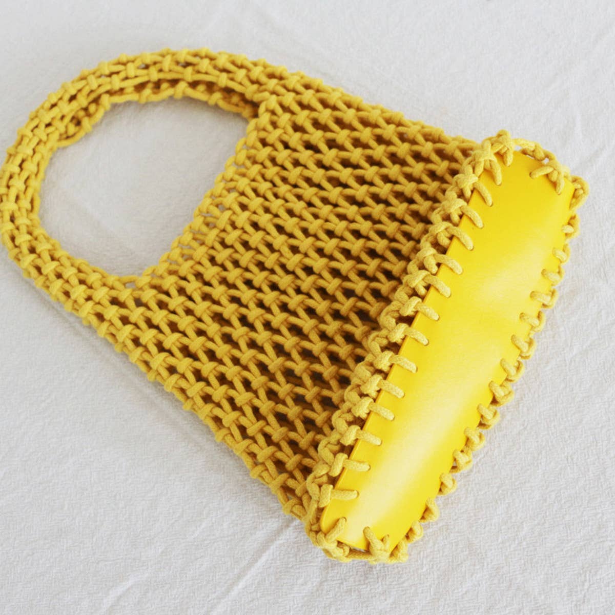 Small Cotton Rope Solid Beach Bags Totes With Mesh_CWAB1989