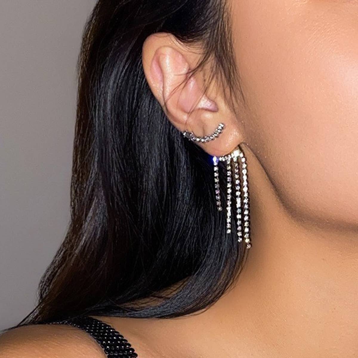FRENCH STYLE TASSEL RHINESTONE EARRINGS