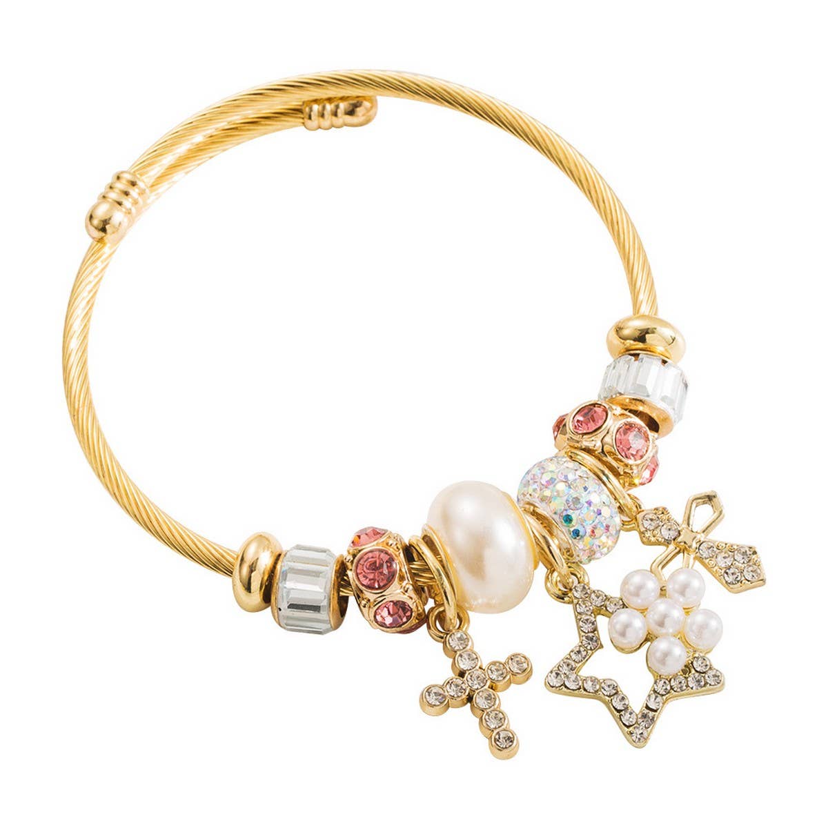 Adjustable Steel Bracelet with Bear, Heart & Cross_CWMM8583