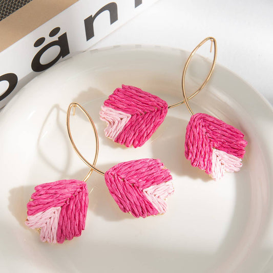 Colorful woven trendy texture line leaf earrings