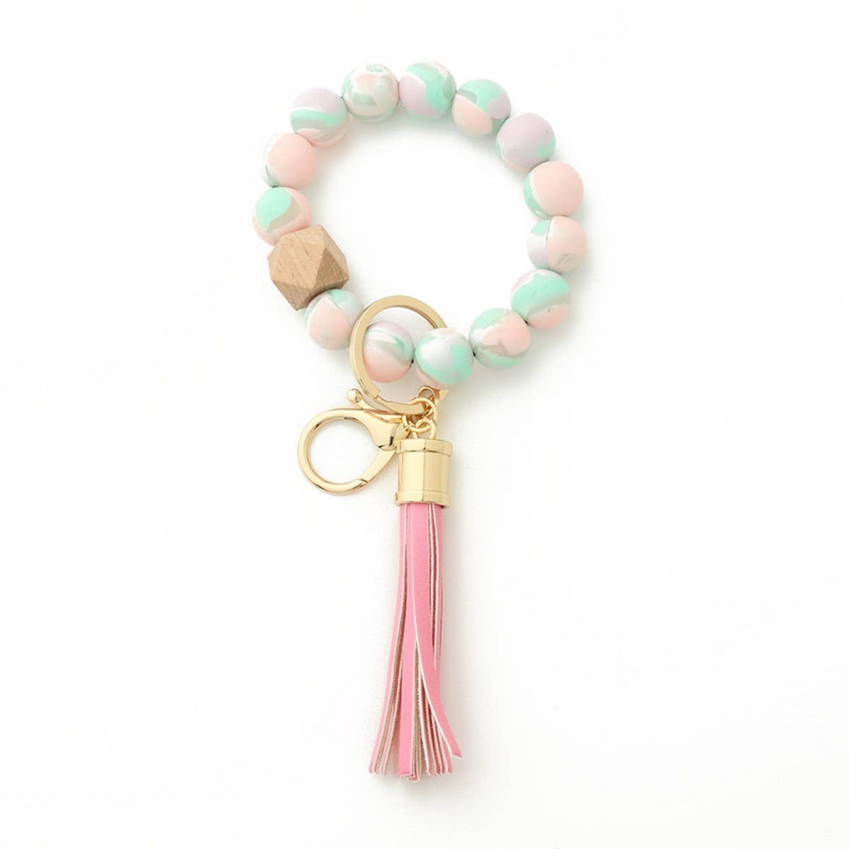 Leopard Print Silicone Bead Bracelet Keychain