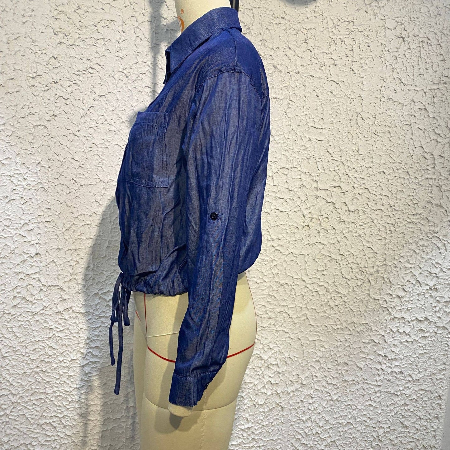 LONG SLEEVE DENIM SHIRT WITH POCKETS LOOSE TOP