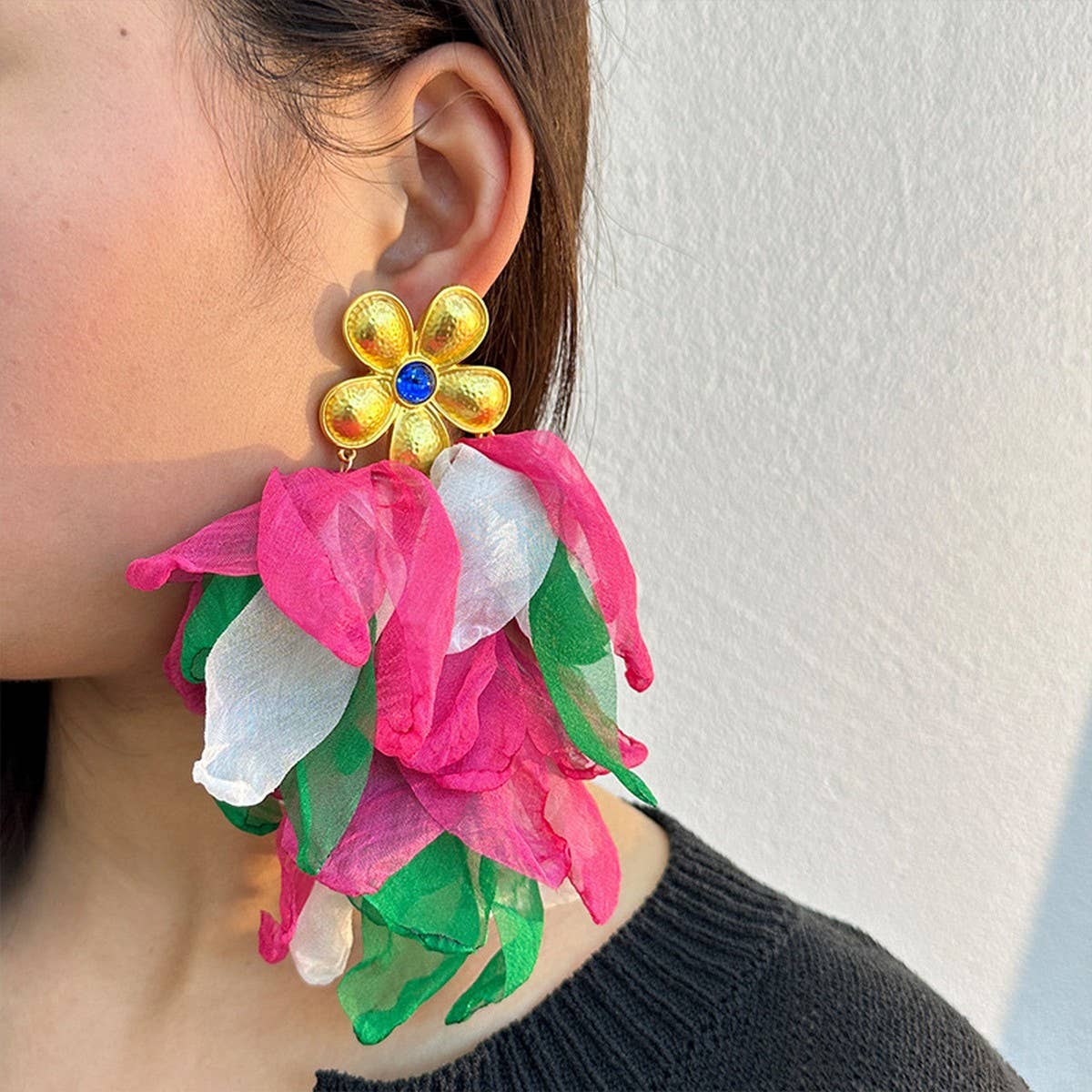 Handmade Floral Tassel Earrings Statement Drop