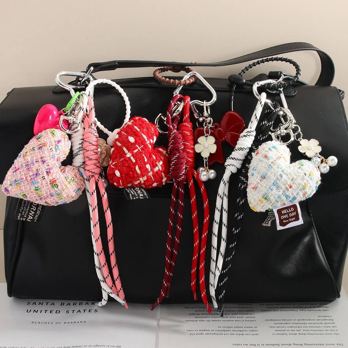 Heart Bow Fabric Charm ? Braided Bag Accessory