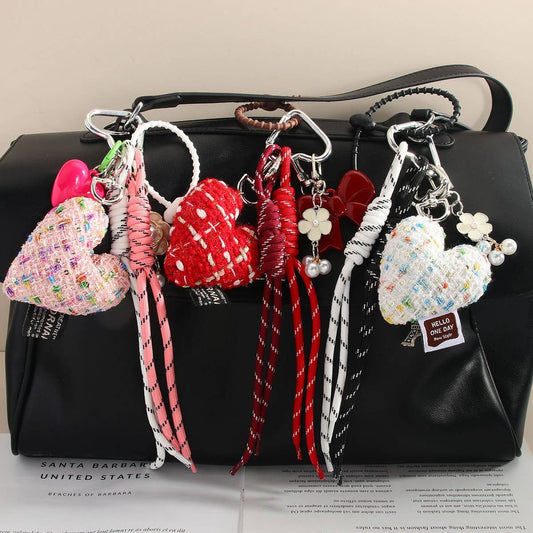 Heart Bow Fabric Charm ? Braided Bag Accessory