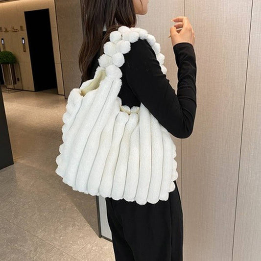 WINTER FASHION VERTICAL STRIPED SHOULDER PLUSH BAG_CWAB3957